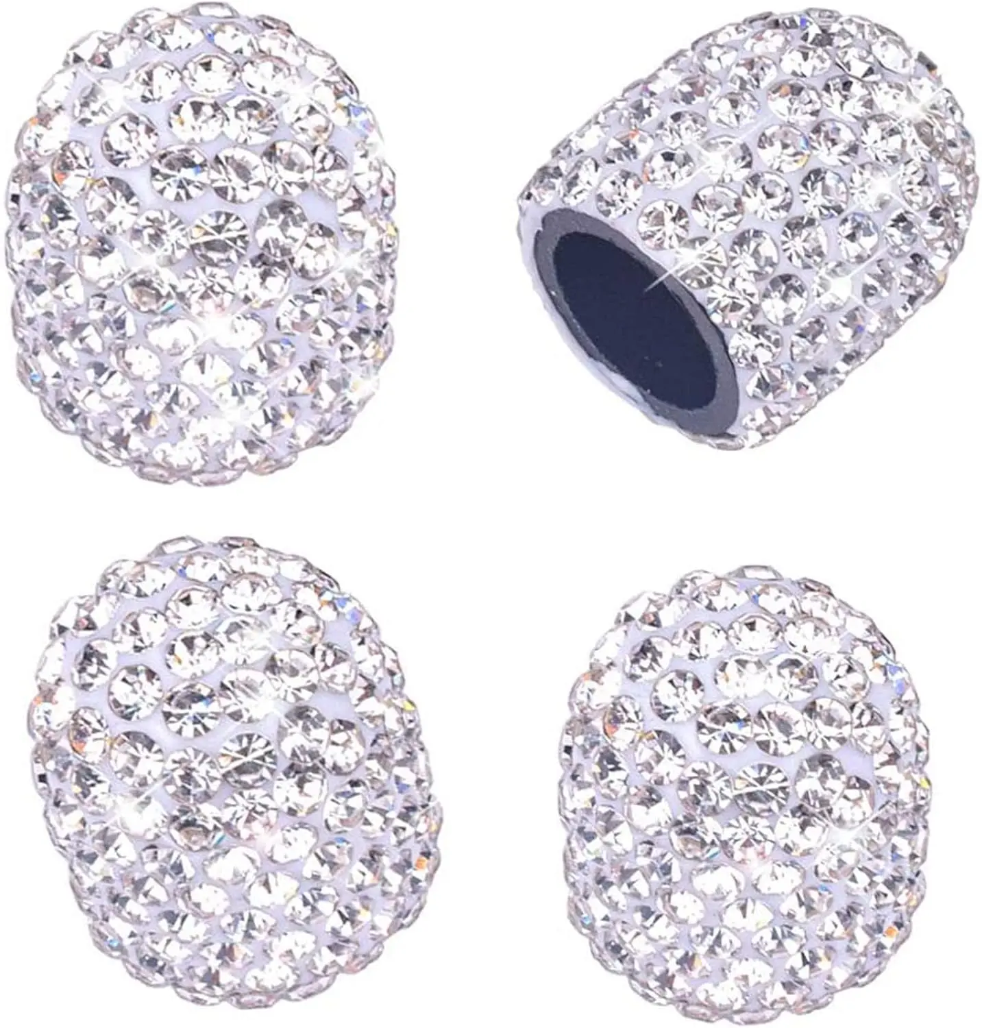 DBlosp Valve Stem Caps, 4 Pack Handmade Crystal Rhinestone Universal Car Tire Valve Caps Chrome,Attractive Dustproof Bling Car Accessories - White