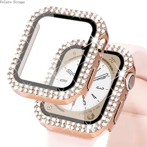 2PCS Bling Diamond Apple Watch Case with Tempered Glass Screen Protector, Shockproof Bumper Cover for Series 3–9/SE (38/40/41/42/44/45mm)