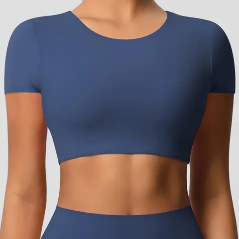 Women's Solid Color Crop Sports Tee, High Stretch, Comfortable, Breathable, Quick Drying Short Sleeve T-shirt for Yoga, Gym, Workout, Athletic Fitness Clothes, Activewear Clothes, Sportswear Top, Fitness Apparel