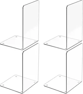 Acrylic Bookends 4 Pcs, Clear Book Ends for Shelves
