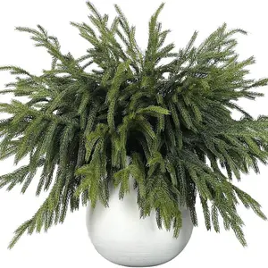12 Pcs Real Touch Norfolk Pine Branch -18" Artificial Christmas Green Plants Branches Faux Greenery Stem Fake Cedar Pine Picks for Vase DIY Crafts Garland Wreath Xmas Indoor Outdoor Home Decor