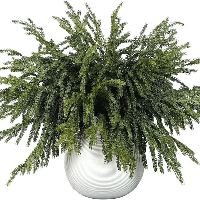 12 Pcs Real Touch Norfolk Pine Branch -18" Artificial Christmas Green Plants Branches Faux Greenery Stem Fake Cedar Pine Picks for Vase DIY Crafts Garland Wreath Xmas Indoor Outdoor Home Decor