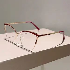 Unisex Cat Eye Metal Frame Blue Light Blocking Glasses, Sleek Minimalist Design With Color True Lenses, Lightweight And Comfortable Eyewear For Daily Screen Use And Office Activities