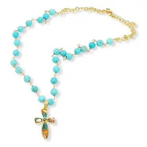 Connie Craig Carroll Jewelry Cross Pendant with Beaded Rosary Chain