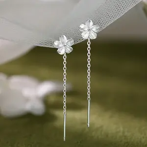 Women's Copper Gardenia Tassel Ear Threads - Long Drop Earrings, Costume Jewelry for Daily Wear and Bridal Use