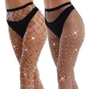 4 Pcs Rhinestone Leggings Fish Net Tights 2 pack ( 1 each small and 1 each  large fishnet hole weaving style)