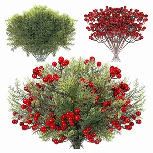 48 Pcs Christmas Artificial Faux Cedar Branches, Artificial Sprigs Faux Pine Leaves, Greenery Pine Stems Picks for Xmas