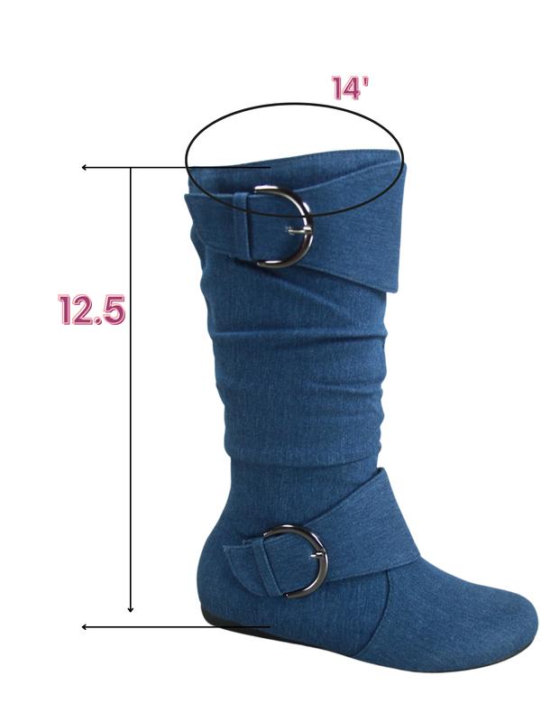 FZ-Fits  Women's Causal Walking Boots with Side Zip and Buckle, Flat Heel, Mid-Calf Height - Footwear