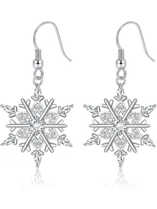 1 Pair of 925 Sterling Silver Snowflake Female High Polished Silver Earrings 18K Platinum Electroplating Earrings Female Snowflake Earrings Fashion Accessories Stud Earrings Jewelry