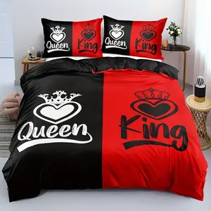 2/3 set of duvet cover, soft and comfortable, unique gift for red and black couples (1 * duvet cover + 1/2 * pillowcase, excluding quilt core pillow core)