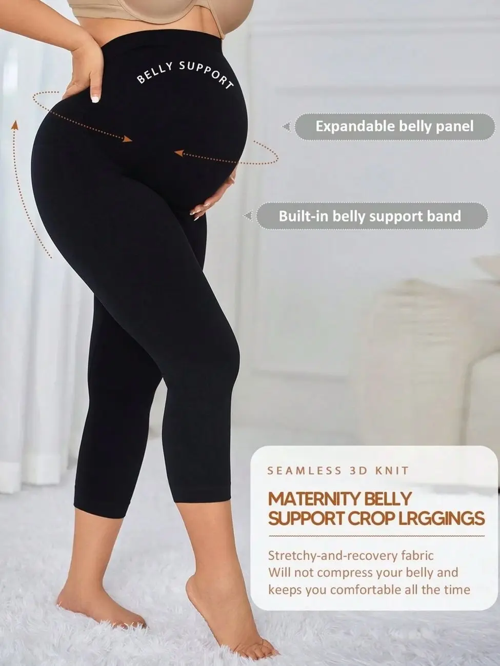 Maternity Leggings High Waist Over The Bump Full Length Pants With Expandable Abdominal Support For Pregnancy