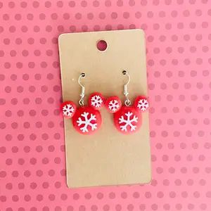 Red white snowflake Mickey Minnie Mouse head hook earrings