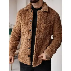 Manfinity Homme Men's Casual Solid Color Fuzzy Jacket For Autumn/Winter ,Men Flannel,Winter Men Jacket, Going Out Warm Long Sleeve Jacket, For Friends, Husband, Boyfriend Gifts Can be used with raincoat