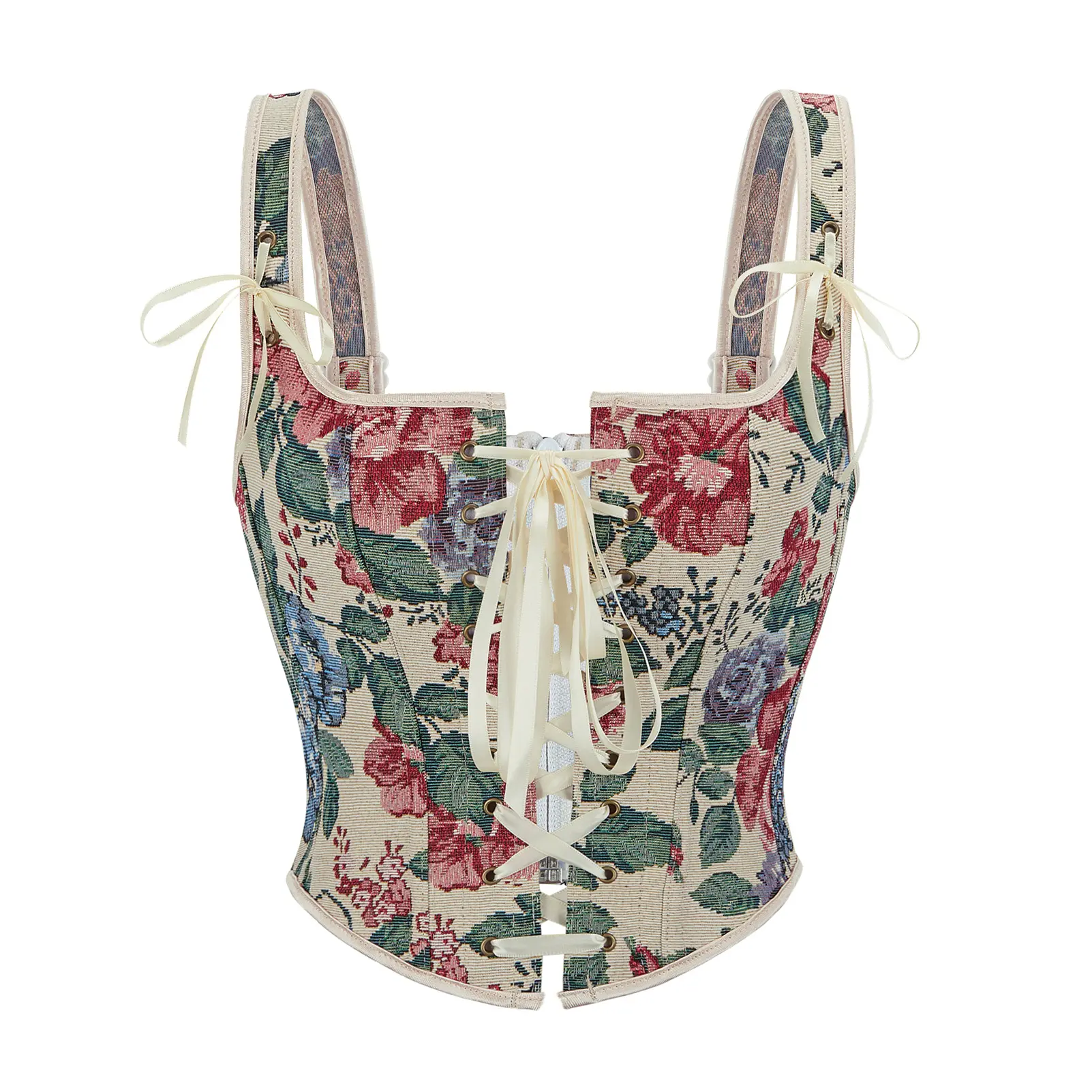 Corset for Women Bustier Tops Vest Lingerie with Shoulder Straps Vintage Renaissance Lace up Medieval Party Floral Lace up Plus Size Fashion Cosplay Costumes Fairy  Halloween Elegant Black Blue Cropped Casual Wear
