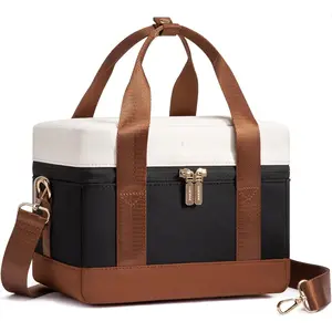 Insulated Lunch Box for Women Men, Reusable Lunch Bag with Large Capacity, Leakproof Cooler Lunch Tote for Work, Office, Outdoor Use, Black-beige-brown