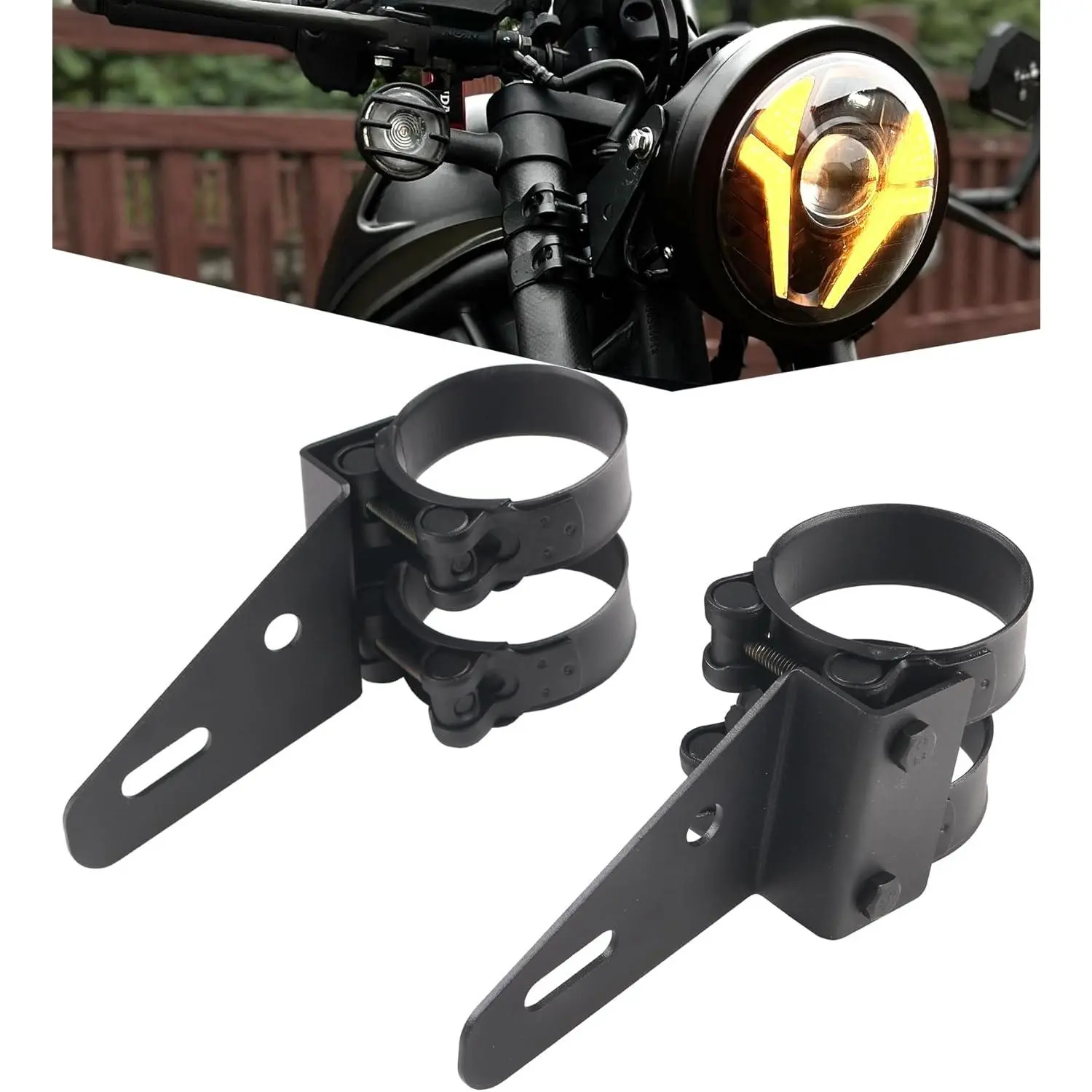 2 x Aluminum Alloy Rust-Resistant Motorcycle Headlight Brackets - 52-55mm Size, 2-2.16in Fork Tube Mount, Compatible with Buell Blast, Cafe Racer, Street Fighter, CB1300