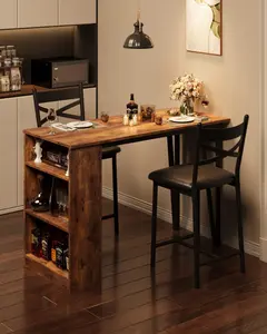 【GARVEE】3 Piece Bar Table Set for 2, Bar Table and Chairs Set With With Flip Top Extension, Dining Table Set With Storage Shelves, Suitable for Small Space Kitchen Apartment, Brown