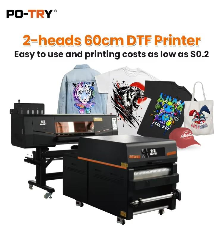 PO-TRY DTF Printer for POD Business White Ink Heat Transfer Machine for Custom T-Shirts Hoodies Apparel