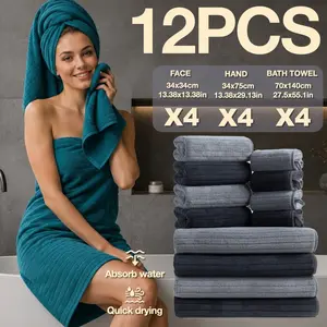 12-Piece Luxury Bathroom Set, High-Quality Ultra-Fine Fiber Towels, Premium Towel Set, Quick-Dry, Soft, Durable, Hotel-Grade, Ideal for Home, School, Gym, Spa