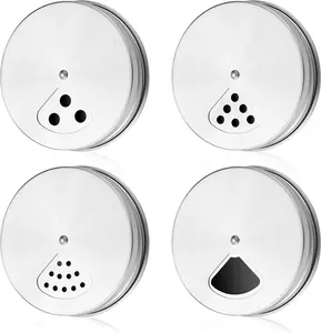 4PCS Adjustable Spice Shaker Lids for Regular Mouth Mason Jars Stainless Steel Mason Jar Seasonings Dispenser Lids with Shaker and Pour Options for Salt Sugar Flour Seasonings (2.75 Inch)