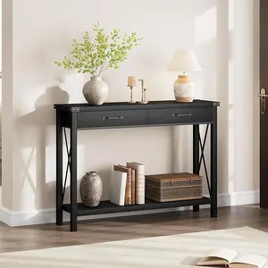 Wooden Entryway Table, Farmhouse Console Table with 2 Drawers, Sofa Table with Storage for Living Room, Hallway Foyer Table Home Furniture
