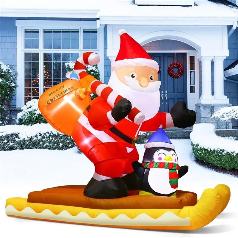 6FT Christmas Inflatables Decorations, Inflatable Santa Claus on Sleigh with Penguin, Gift Bag, Xmas Blow up Yard Decorations with Built-in LED Lights for Indoor Outdoor Home Garden Lawn