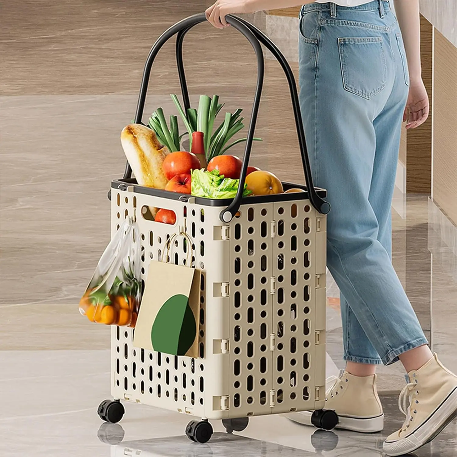 Foldable practical shopping cart with wheels - foldable shopping cart with wheels for pushing Foldable practical shopping cart with wheels - foldable shopping cart with wheels for pushing