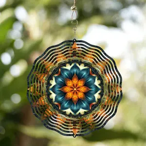 Hanging Wind Chime 10 Inch Mandala Flower Design Outdoor Decor for Balcony Garden Patio Spring Summer Gift with 360 Degree Hook