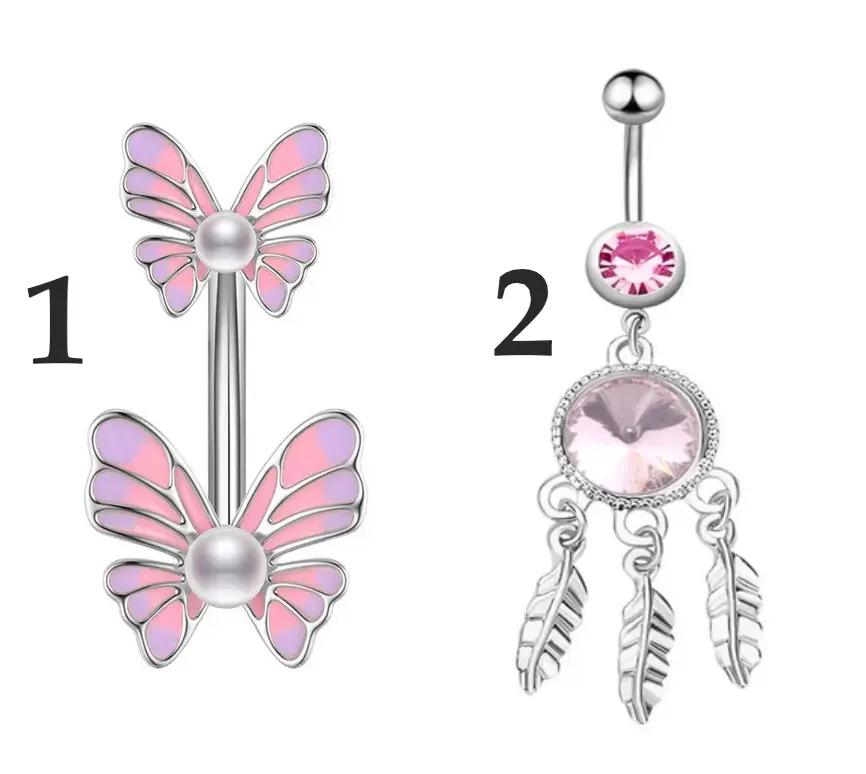 316L Stainless Steel 14G Butterfly/Dreamcatcher Pink Series Dangled Navel Piercing