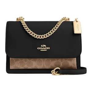 COACH Klare 21 Leather Shoulder Bag for Women – Small, Gold-Tone Hardware, Black and Tan