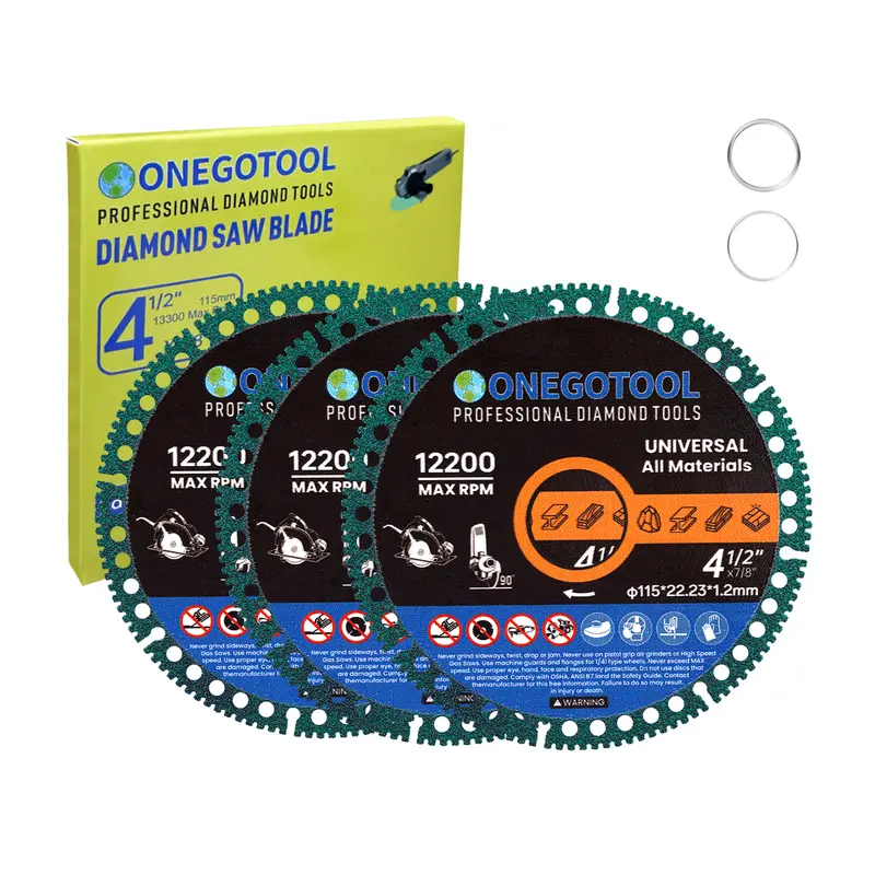 ONEGOTOOL 4-1/2 inch Indestructible Cutting Discs for Angle Grinder 7/8" Blades Cut Off Wheels Diamond Tool Metal rebar Porcelain Tile Granite Marble Smooth Cutter (3pcs)