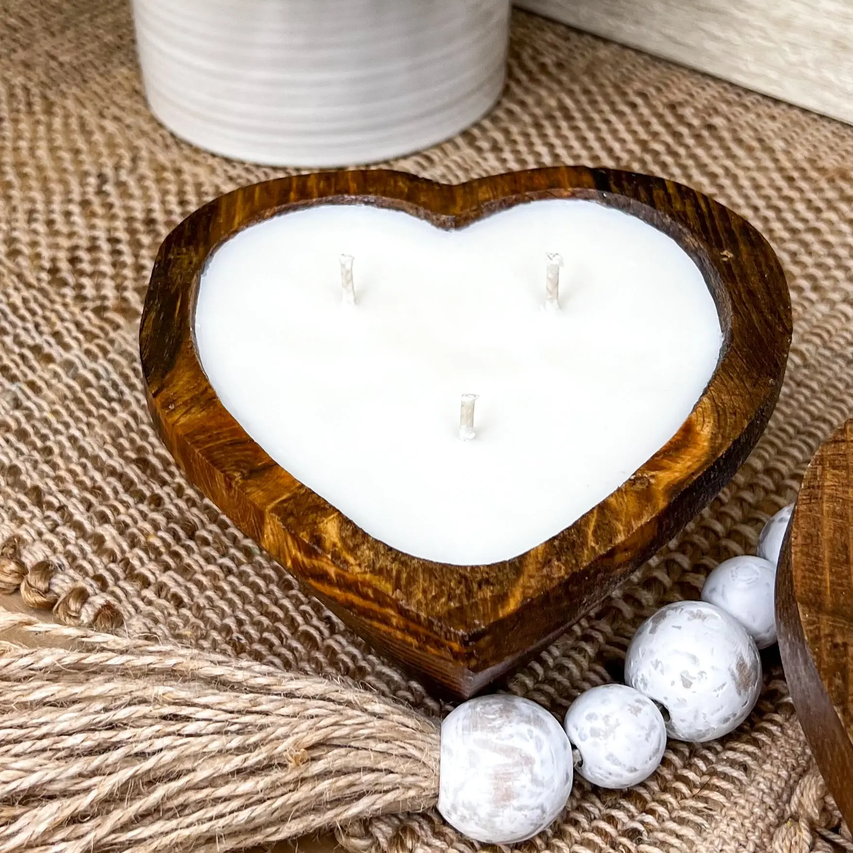 Petite Heart Candle - Refillable Handmade Wood Bowl - Farmhouse Decor- Long Lasting Scented Soy Wax - Clean Fragrance