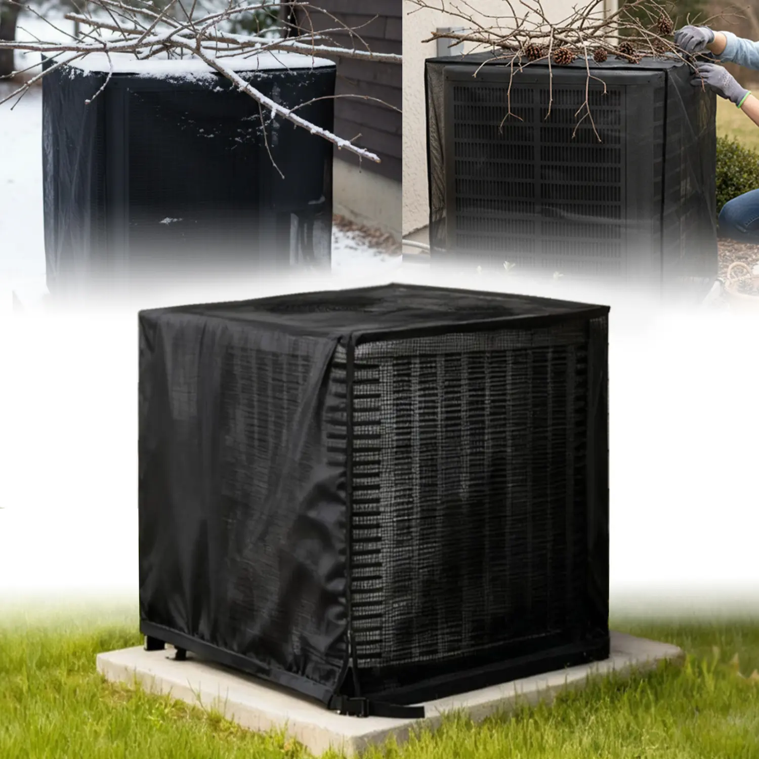 Premium Mesh AC Cover for Outside Units - Safe Adjustable Buckles (No Scratch Hooks!) | Breathable Central Air Conditioner Defender | Blocks Leaves & Debris | All-Season (XS-XL)