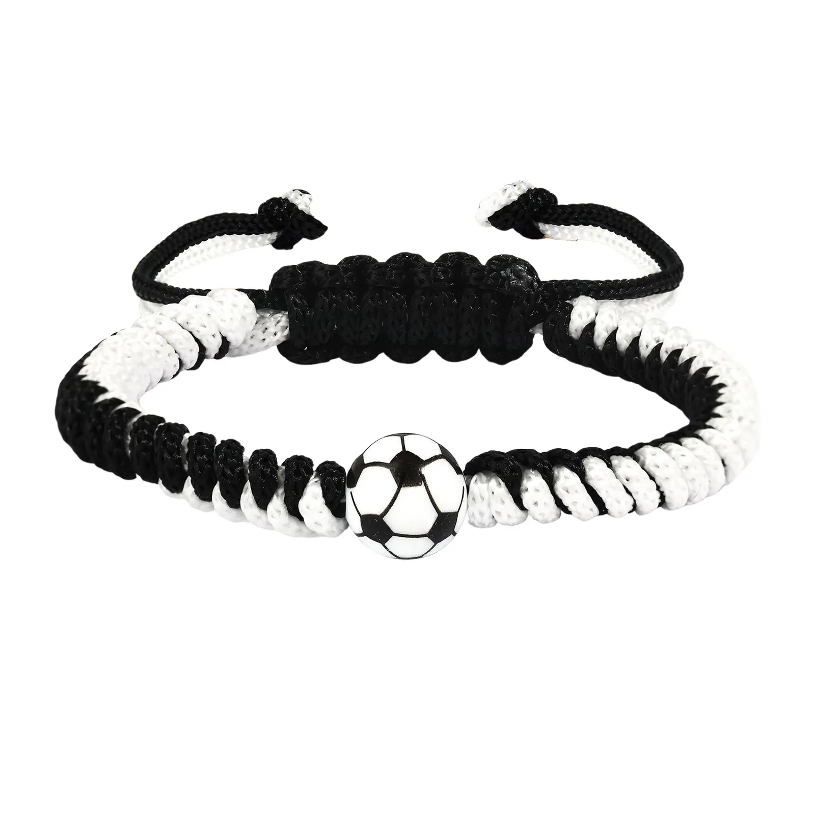 OIDEA Braided Cord Silicone Soccer Charm Bracelet - Adjustable Bracelet, Black and White Sporty Costume Jewelry, Inspirational Gift for Teen Football Fans, Black And White Bracelet