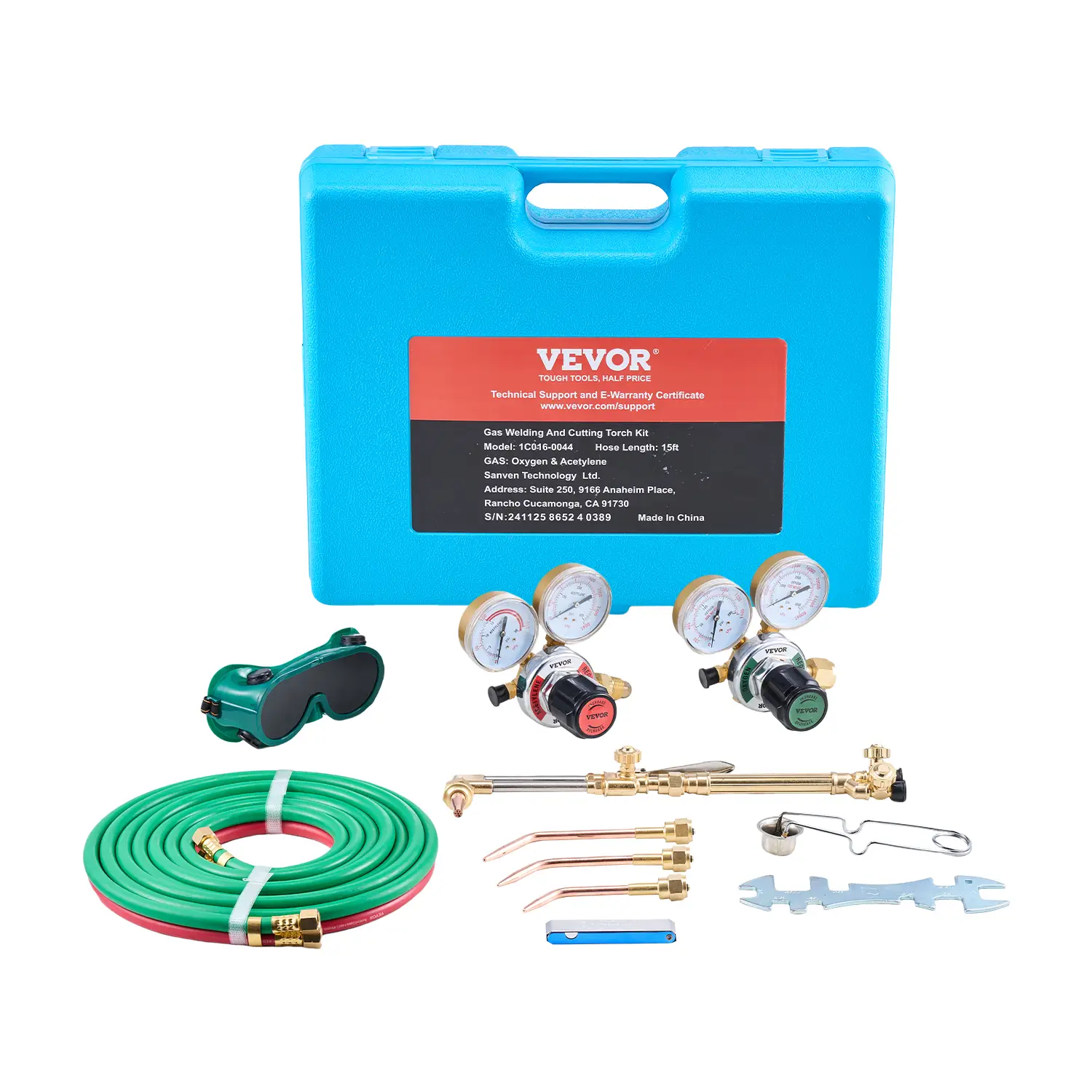 VEVOR Oxygen Acetylene Torch Kit, Gas Welding Cutting Torch Kit, 14PCS Portable Oxy Acetylene Brazing Set with 177'' Long Twin-Hose, Cutting Nozzle, 3