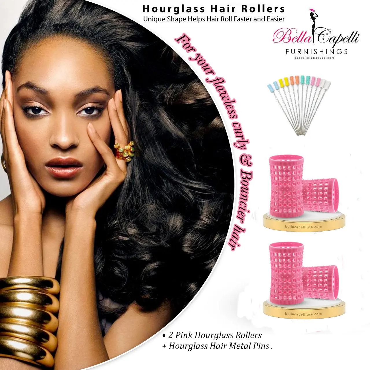 2 Pack of Large Pink + Hourglass Hair Pins