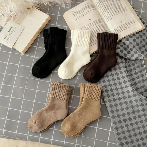 5-Pack Women's Solid Mid-Calf Socks, Warm & Comfy, Beats Peers, Fall Daily Must-Have,E