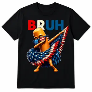 Patriotic BRUH Dabbing Hotdog with Star Spangled Eagle Wings T shirt, Viral Tung Tung Tung Sahur Internet Meme Graphic Top, 250th US Independence Day Memorial Day Casual Tee