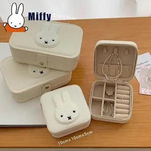 Kawaii Miffy Square Jewelry Compartment Storage Bag Cute Plush Miffy Head Small Item Storage Bag Large Capacity Portable Gift