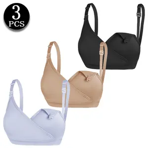 3 Pack S-XL Cross-Over Maternity Nursing Bra | Breastfeeding & Postpartum Lactation Bra – Seamless Wireless Supportive Comfort Bra for 2AM Feedings, Daily Work/Sleep Wear Mama Essentials
