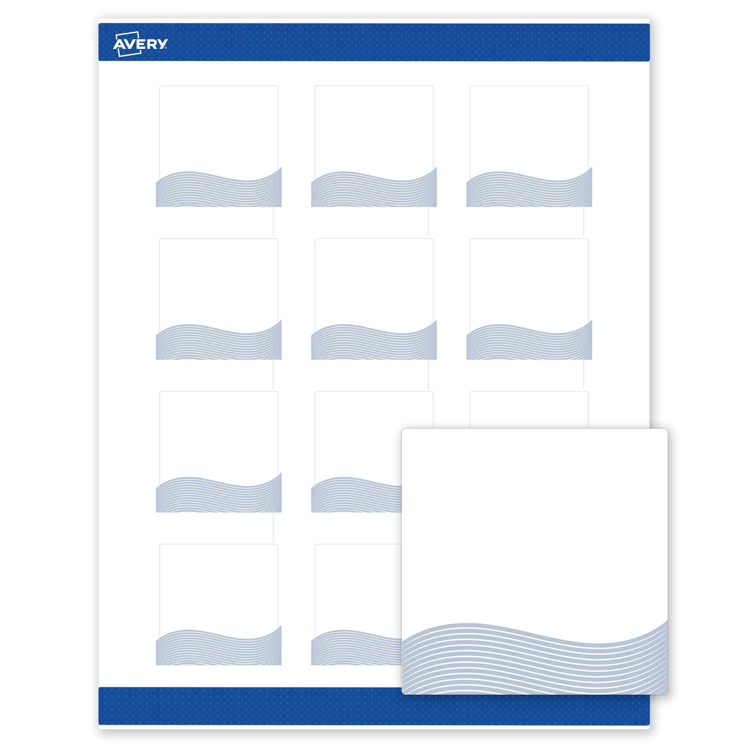 Avery Printable Square Labels, 2" x 2", Matte White, Pre-printed Blue Waves Design, Sure Feed Technology, Laser & Inkjet Compatible, 240 Total, Great for Branding, Marketing, and Events