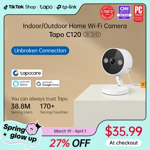 TP-Link & Tapo C120 - 2K QHD Indoor/Outdoor Security Camera with Color Night Vision, Free AI Detection, Baby Monitor, IP66, Dual Spotlights, Local/Cloud Storage