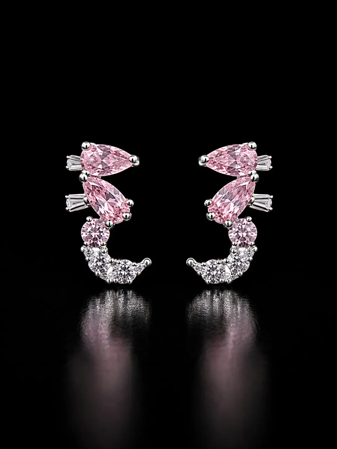 Women's Feminine 925S High-Polish Silver Finish Pear-Cut Pink Cubic Zirconia Multi-Stone Statement Earrings - Curved Round Design, Brilliant Sparkle, Lightweight & Comfortable Fit, for Daily Wear & Events, Adults, All Seasons