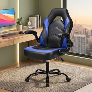 High Back Big & Tall Gaming Chair, Premium Leather Computer Desk Chair, Swivel Adjustable Task Chair With Flip-Up Arms For Adult Work & Gaming