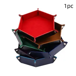 Rolling Folding Hexagon Dice Game Storage Tray PU Mat Holder Double Sided Thick Office Supplies Storage Tools