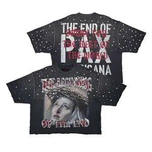 Rare Peace 'The Beginning Of The End' Oversized Rhinestone Cropped T-shirt (DK.Grey) RT5060
