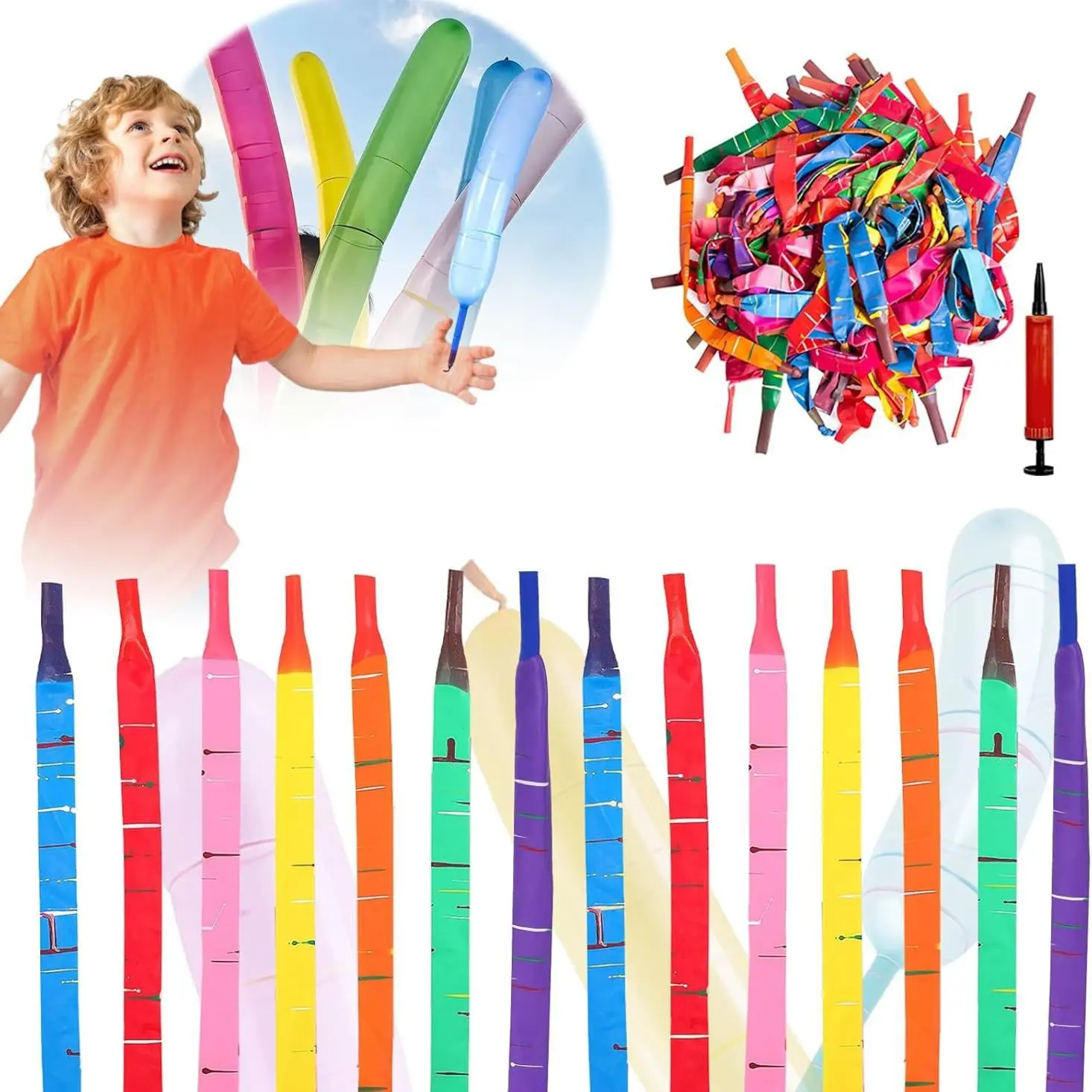 100-Pack Mixed Colors Rocket Shape Latex Balloons with Whistle, Kids Outdoor Play Party Toys, Balloon Decor for Children’s Birthday Activities, Gender Reveal Supplies