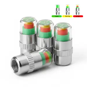 4Pcs Tire Pressure Monitor Valve Caps, Visual 3-Color Alert Indicator, Waterproof Stem Covers for Car & SUV