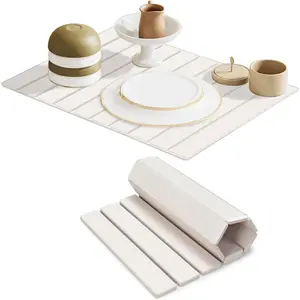 Large Stone Dish Drying Mats for Counter, 23"(L)*16"(W) Diatomaceous Earth Mats,-Absorbent Collapsible Multi-Purpose Stone Drying Tray for Cups Dishes, Any Countertop