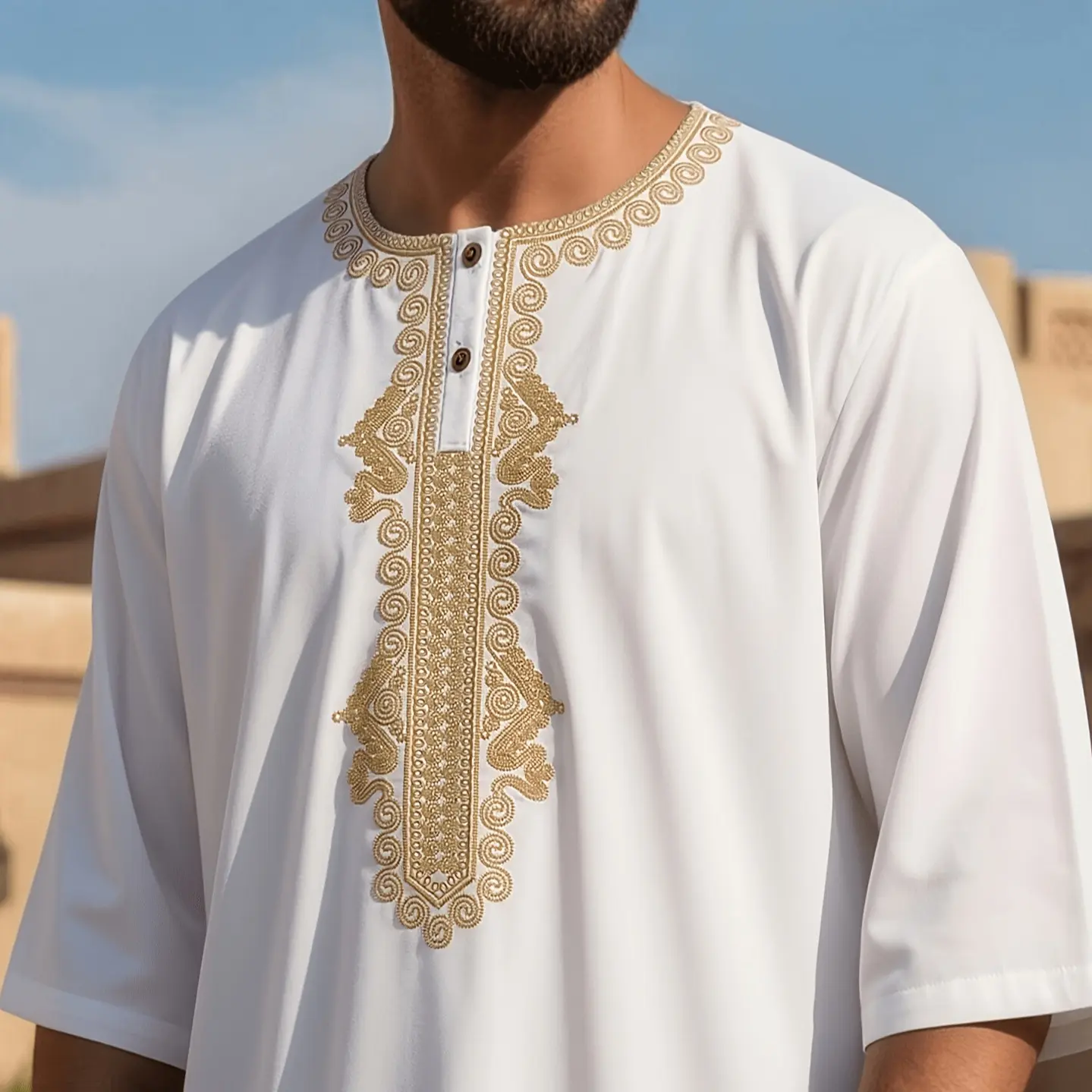 Men's ethnic-style patterned embroidered short-sleeve robe
